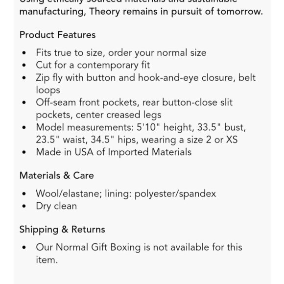 Theory Custom Max 2 Pants Black Wool Dress Pants Size 12 - Picture 12 of 12